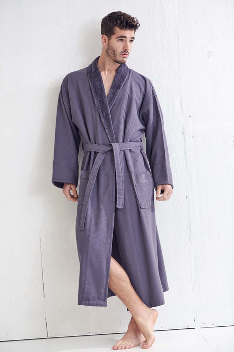 Men's Gray Bathrobe, Velour Shawl