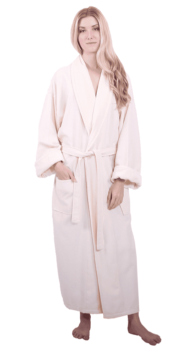 Women's Waffle Bathrobe, Velour Shawl, 100% Cotton