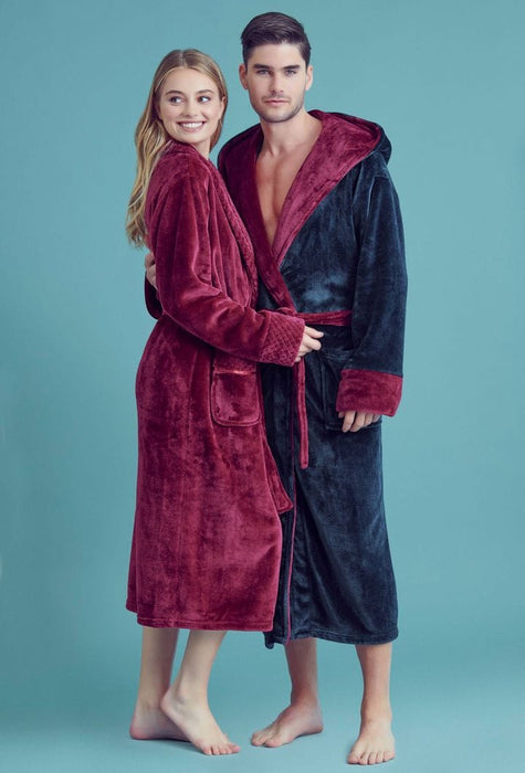 Women Plush Shawl Collar Robe Wine Red