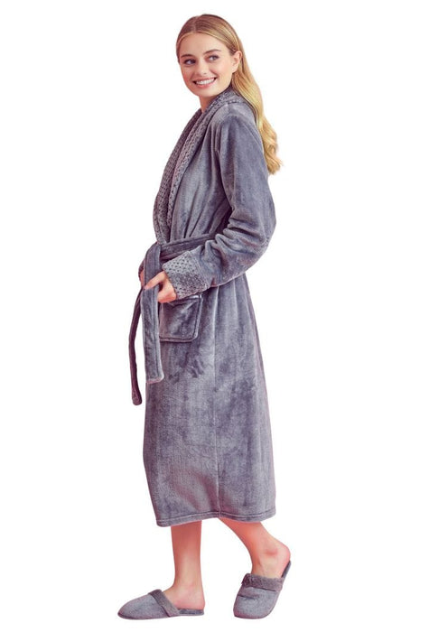 Women Plush Shawl Collar Robe Gray