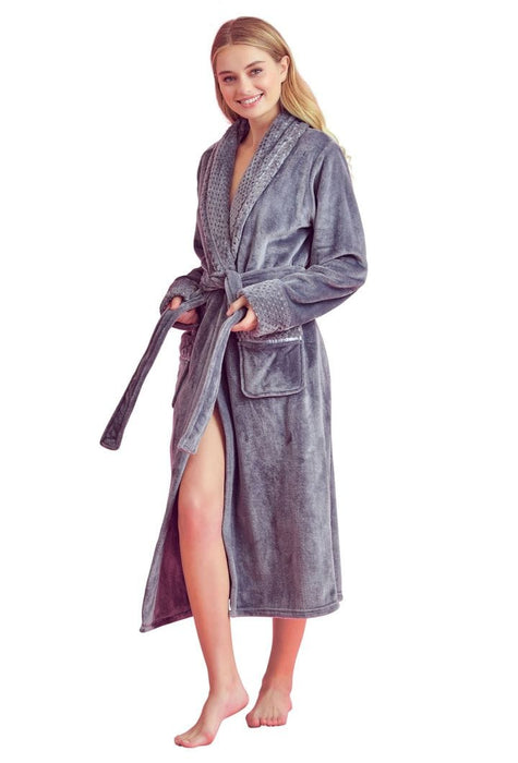 Women Plush Shawl Collar Robe Gray