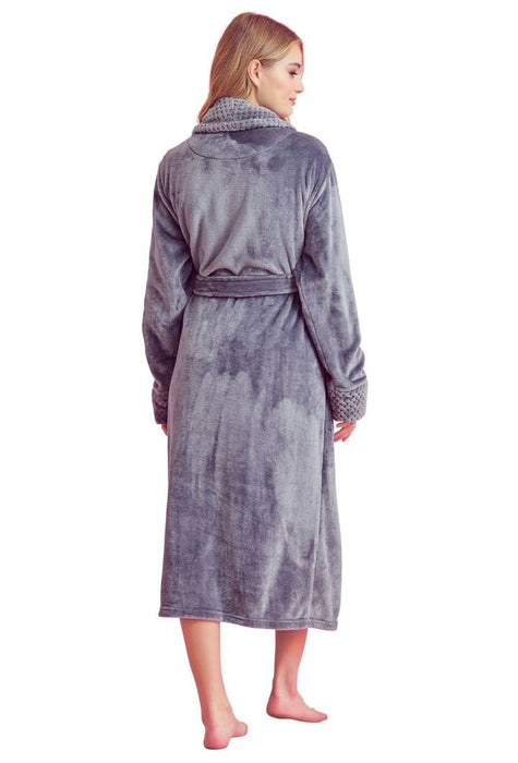 Women Plush Shawl Collar Robe Gray