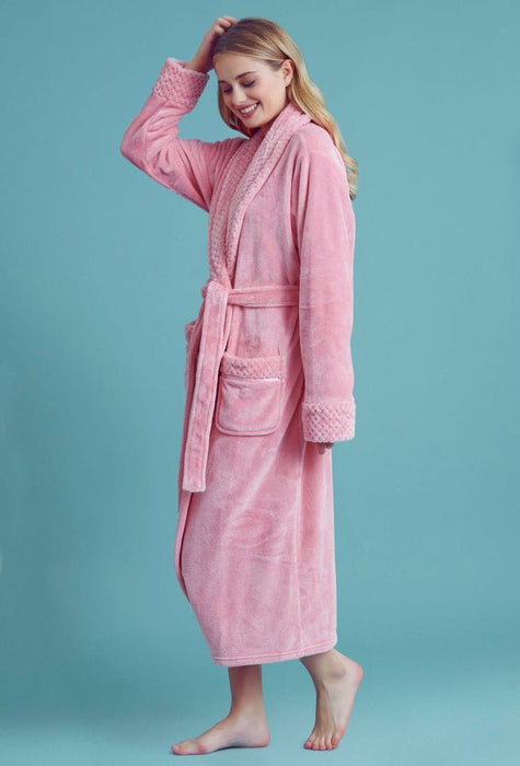 Women Plush Shawl Collar Robe Pink