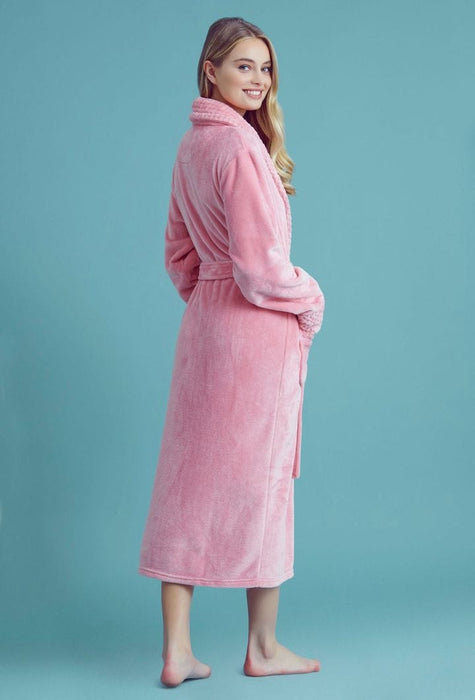 Women Plush Shawl Collar Robe Pink