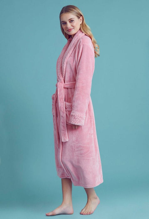 Women Plush Shawl Collar Robe Pink