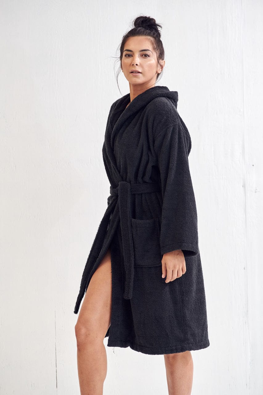 Women's Terry Hooded Bathrobe, Luxurious Terry Cloth Cotton Robe, Lightweight & Soft (Black), Small Women's Terry Hooded Bathrobe, Luxurious Terry Cloth Cotton Robe, Lightweight & Soft (Black), Small