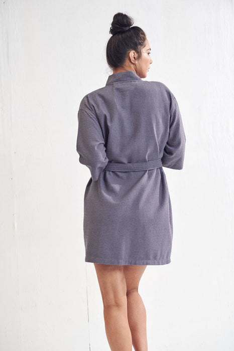 Women's Waffle Kimono Short Charcoal Bathrobe