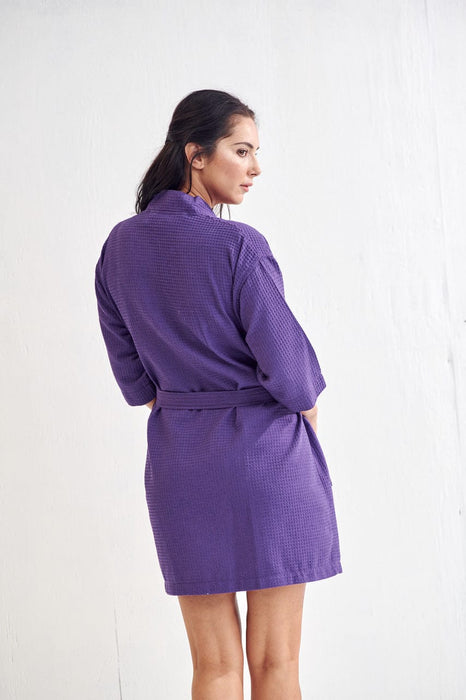 Women's Waffle Kimono Short Eggplant Purple Bathrobe