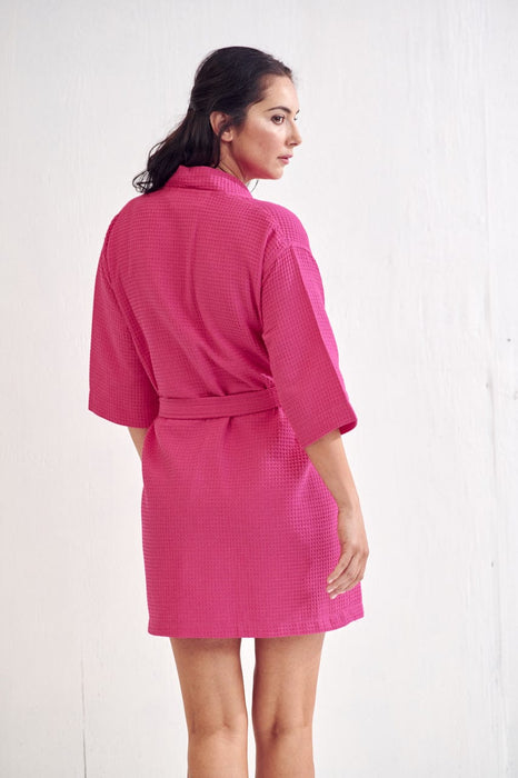 Women's Waffle Kimono Short Fuchsia Bathrobe