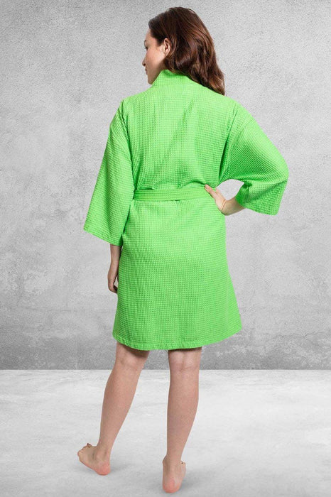 Women's Waffle Kimono Short Lime Green Bathrobe
