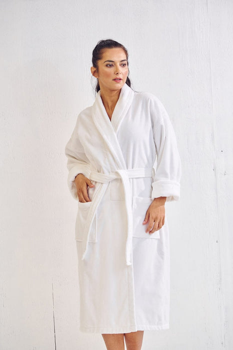 Women's White Bathrobe, Velour Shawl Collar,