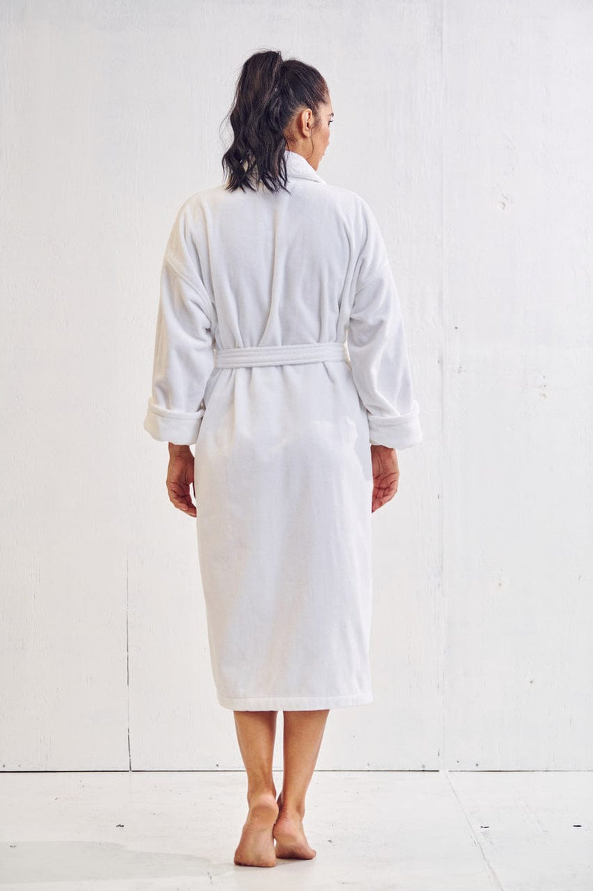 Women's White Bathrobe, Velour Shawl Collar,, Wholesale Bathrobes, Spa