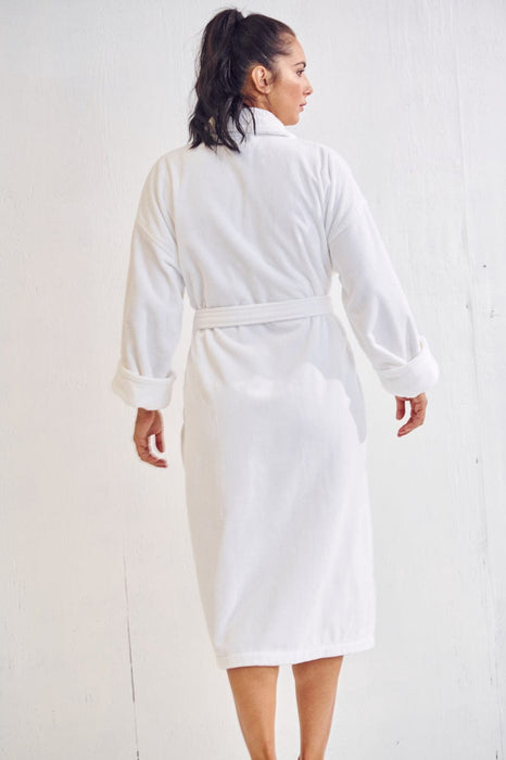 Women's White Bathrobe, Velour Shawl Collar,